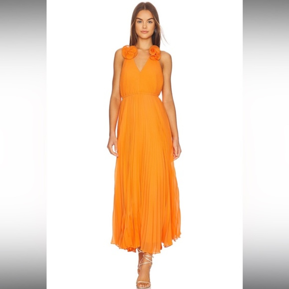 MILLY Evie Pleated Dress in Tangerine- NWT‎